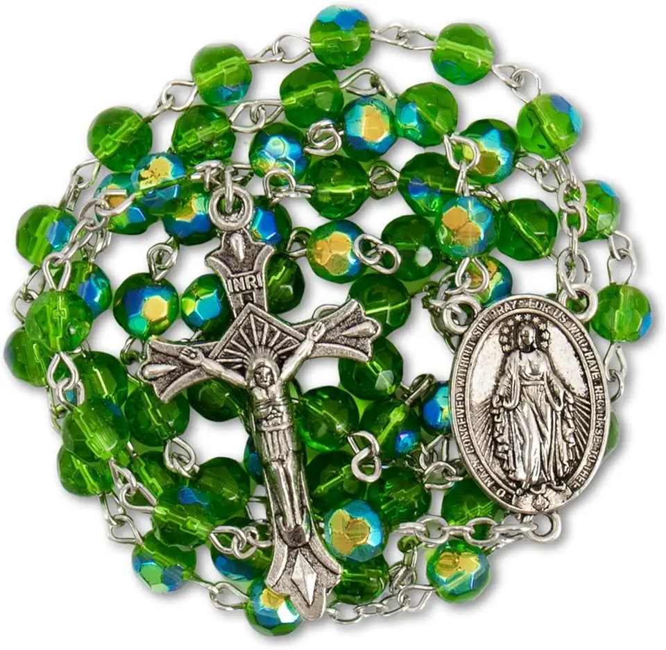Nazareth Store Green Crystallized Glass Beads Rosary...