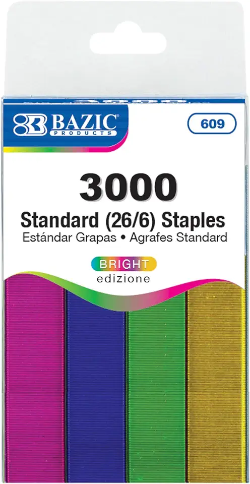 BAZIC Staples Standard (26/6) Metallic Color 3000/Pack,...