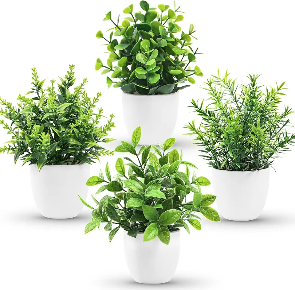 Der Rose Faux Plants Indoor, 4 Pack Small Fake Plants Mini...